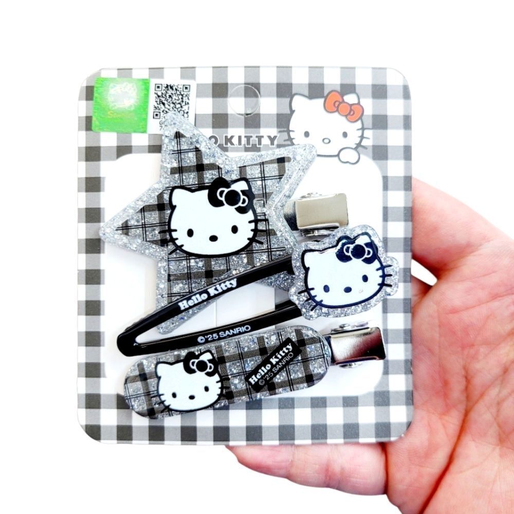 Brand New Sanrio Hello Kitty Black & Silver Hair Clips Set Of 3